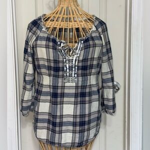 Aeropostale Vintage Sequined Plaid Blouse with Tie Women’s Small